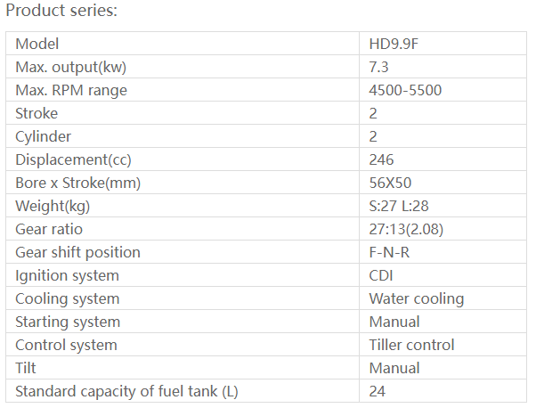HD9.9F HIDEA Moteur hors-bord 2 temps 9.9HP