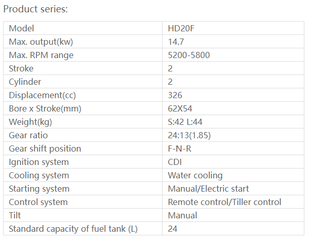 HD20F HIDEA Moteur hors-bord 2 temps 20HP