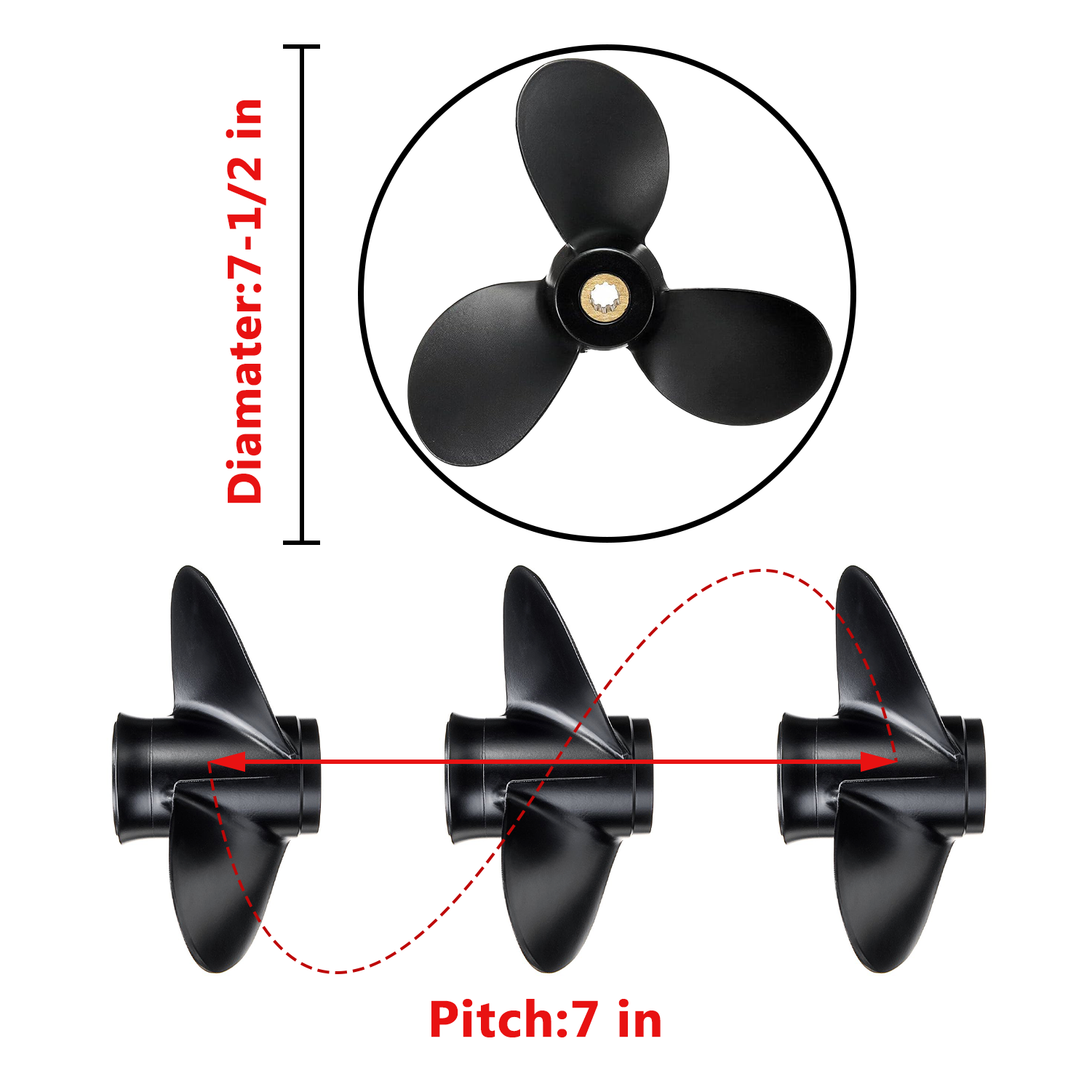 Boat Motor Propeller for SUZUKI 4-6HP 58110-91JN0-019 7-1/2*7