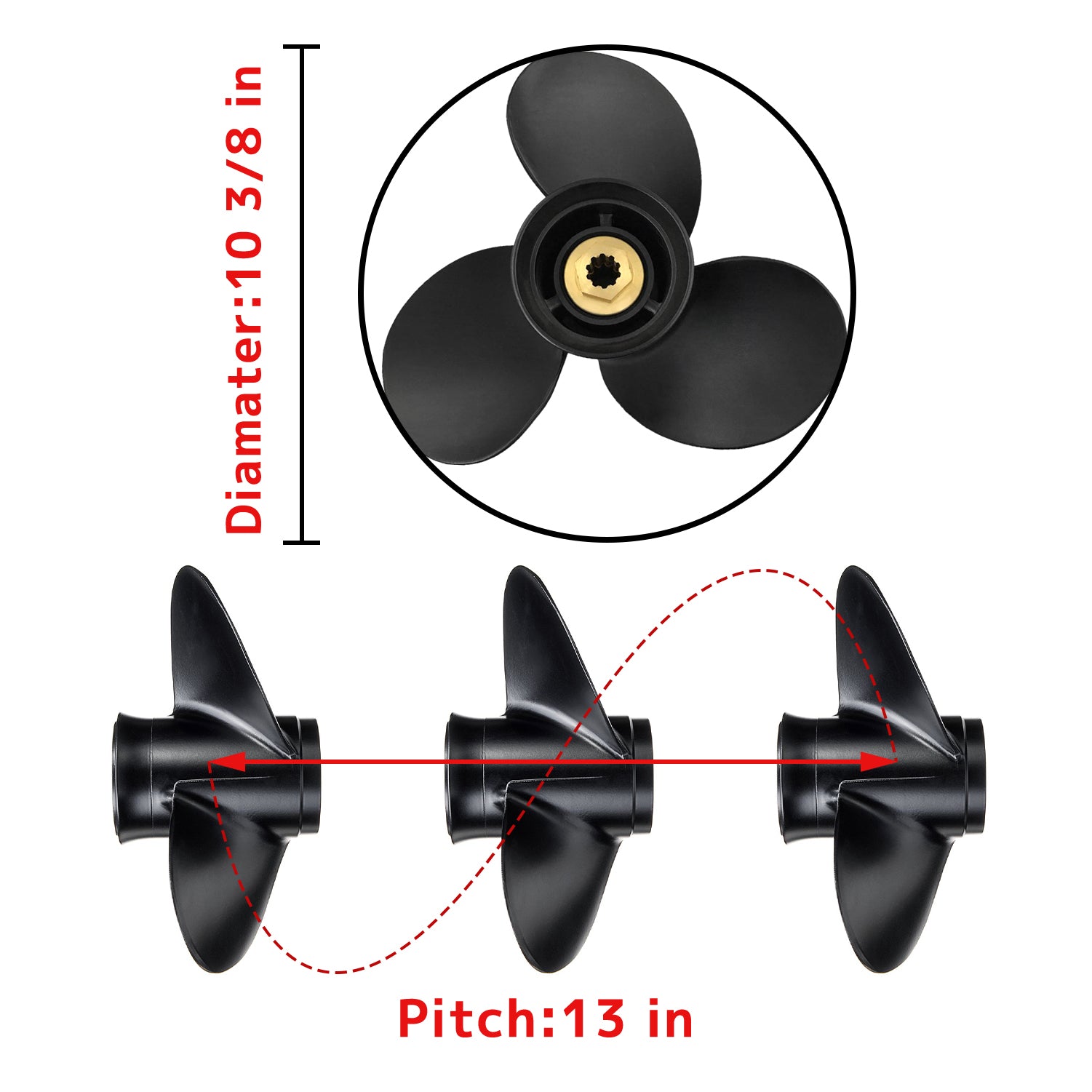 Boat Motor Propeller for Mercury/Mercruiser/Mariner 9.9-25HP 48-19640A40 10-3/8*13