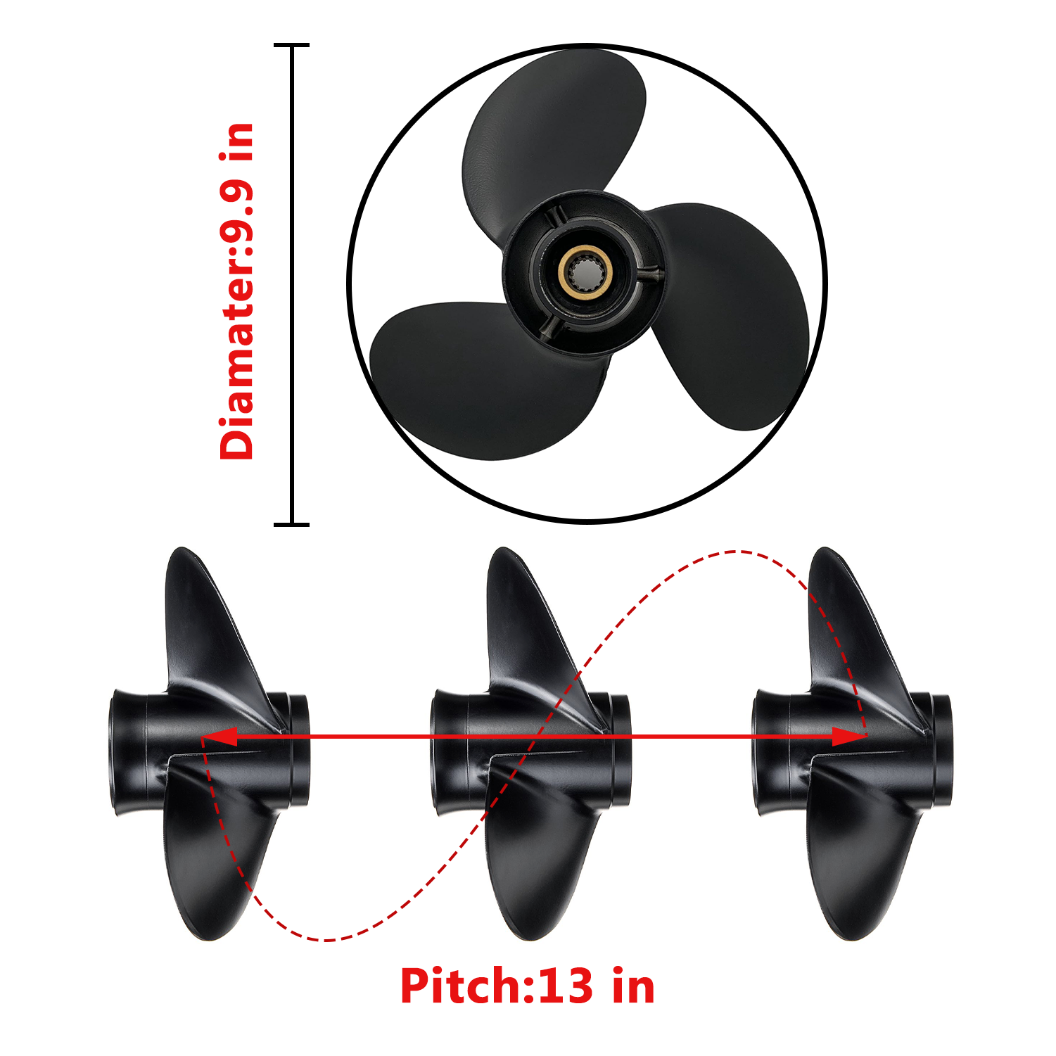 Boat Motor Propeller for Mercury/Mercruiser/Mariner 25-30HP 48-19640A40 9.9*13