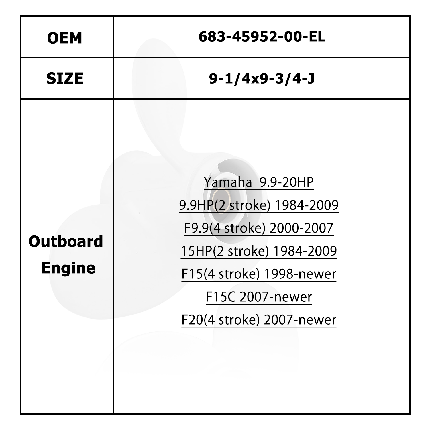 Boat Motor Propeller for YAMAHA/HIDEA 9.9-15HP 63V-45941-00-EL 63V-45943-10-EL 63V-45945-10-EL 63V-45947-00-EL 63V-45952-10-EL 683-45941-00-EL 683-45943-00-EL 683-45945-00 683-45947-00 683-45952-00-EL
