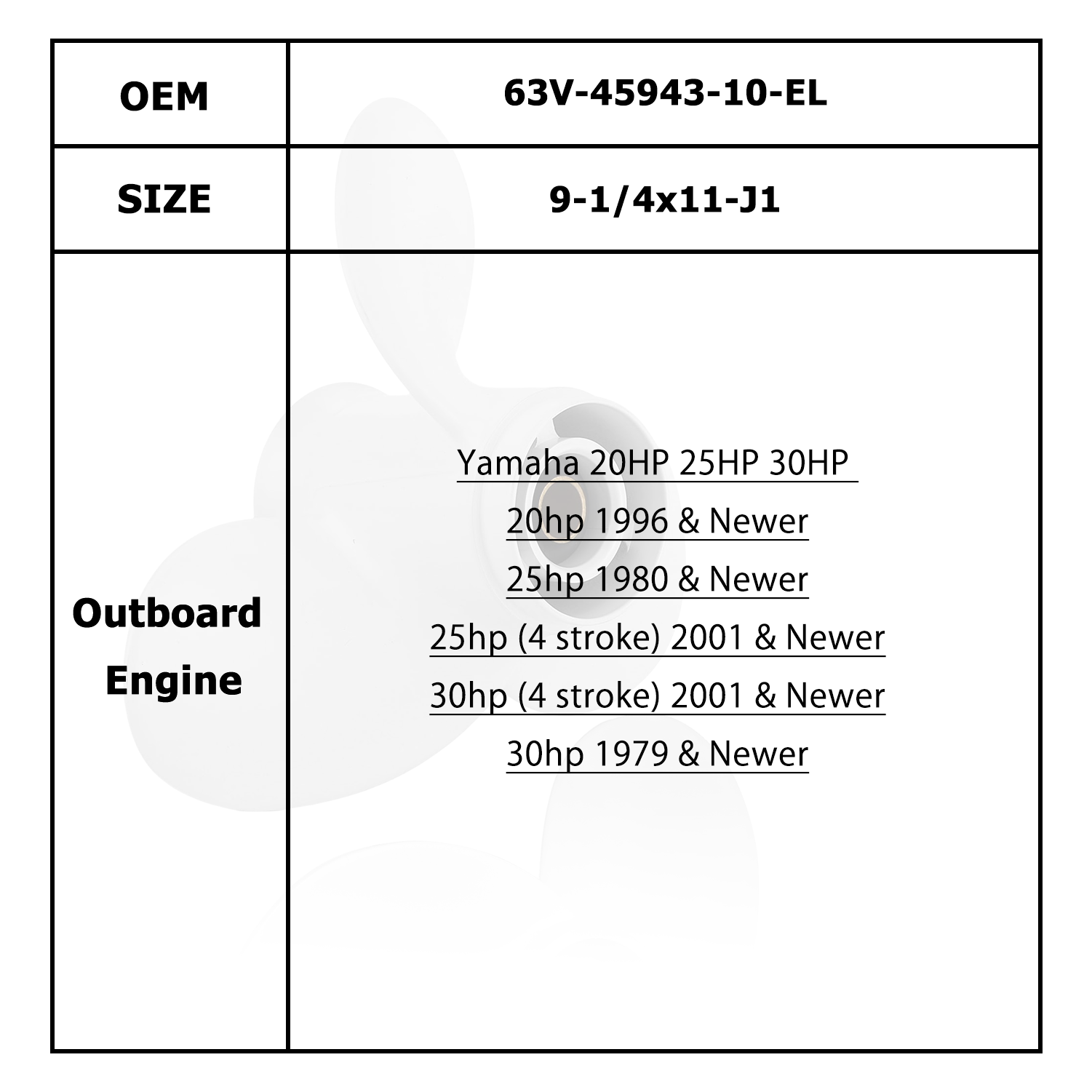 Boat Motor Propeller for YAMAHA/HIDEA 9.9-15HP 63V-45941-00-EL 63V-45943-10-EL 63V-45945-10-EL 63V-45947-00-EL 63V-45952-10-EL 683-45941-00-EL 683-45943-00-EL 683-45945-00 683-45947-00 683-45952-00-EL