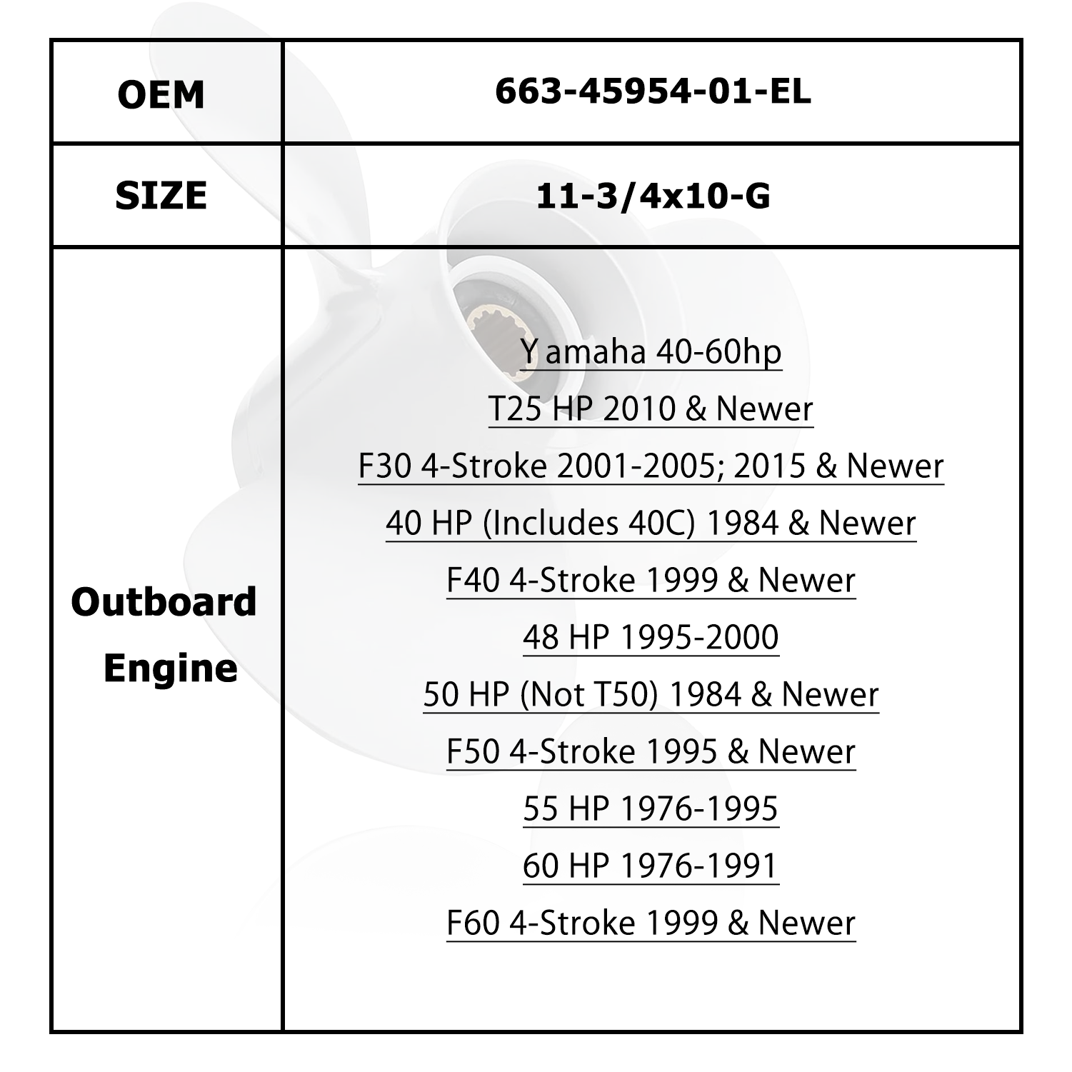 Hélice de Motor de barco para YAMAHA/HIDEA 40-60HP 69W-45945-00-EL 69W-45947-00-EL 663-45943-02-EL 663-45952-02-EL 663-45954-01-EL 663-45958-01 -EL 663-45974-02-98