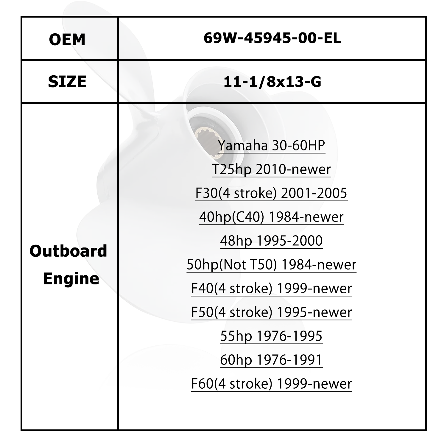 Boat Motor Propeller for YAMAHA/HIDEA 40-60HP 69W-45945-00-EL 69W-45947-00-EL 663-45943-02-EL 663-45952-02-EL 663-45954-01-EL 663-45958-01-EL 663-45974-02-98