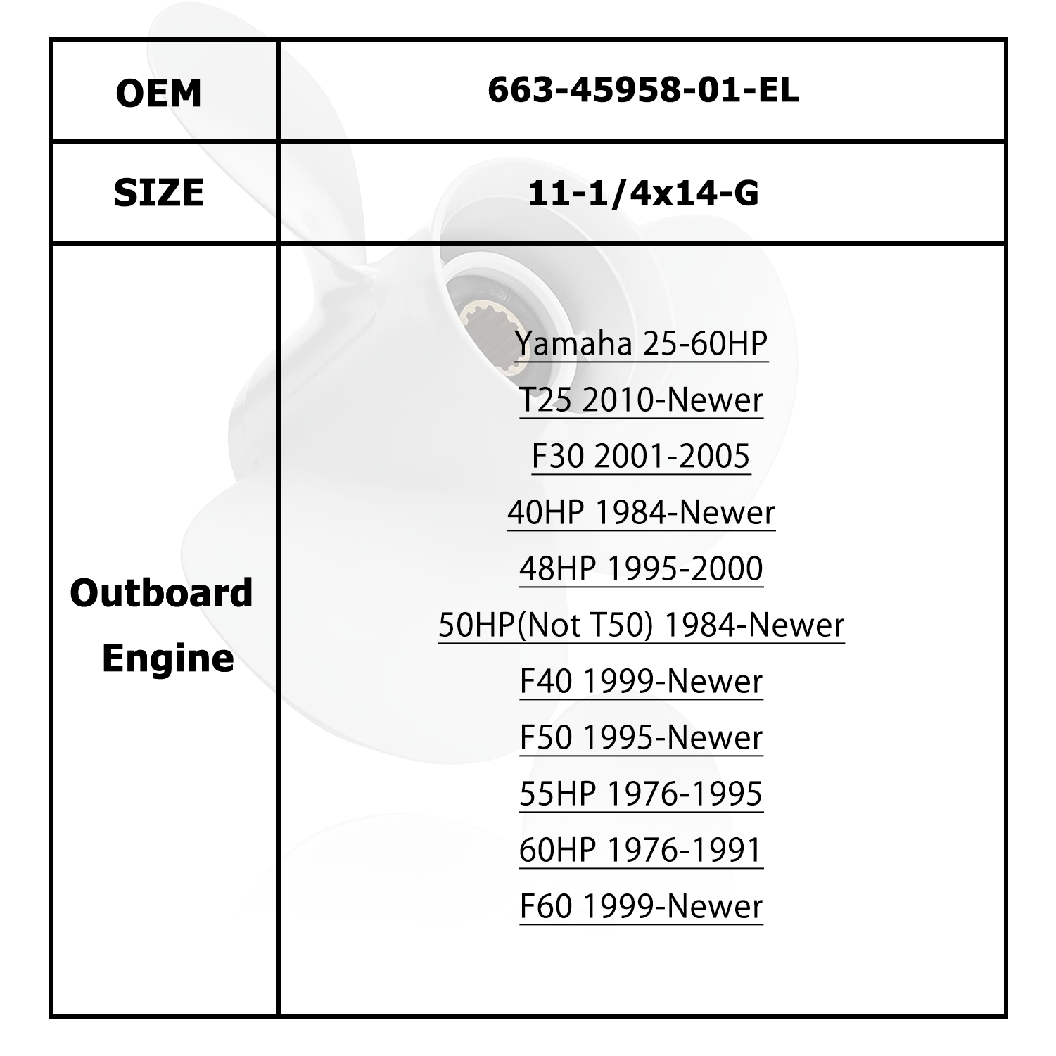 Hélice de Motor de barco para YAMAHA/HIDEA 40-60HP 69W-45945-00-EL 69W-45947-00-EL 663-45943-02-EL 663-45952-02-EL 663-45954-01-EL 663-45958-01 -EL 663-45974-02-98