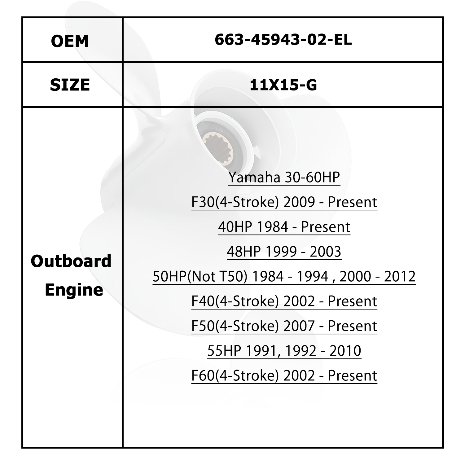 Hélice de Motor de barco para YAMAHA/HIDEA 40-60HP 69W-45945-00-EL 69W-45947-00-EL 663-45943-02-EL 663-45952-02-EL 663-45954-01-EL 663-45958-01 -EL 663-45974-02-98