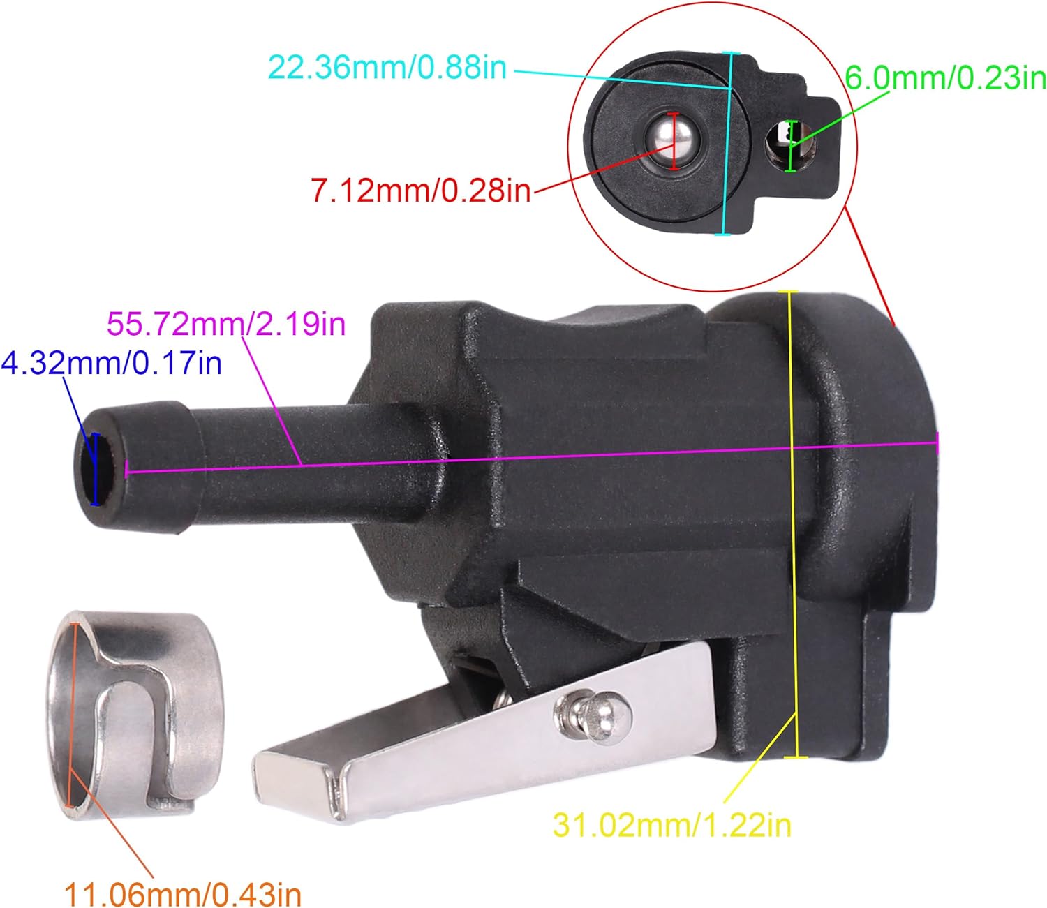 Mercury/Mariner 22-14213M Fuel Line Connector 1/4" 6mm Outboard Motor 9.9HP-55HP Engine Side Female