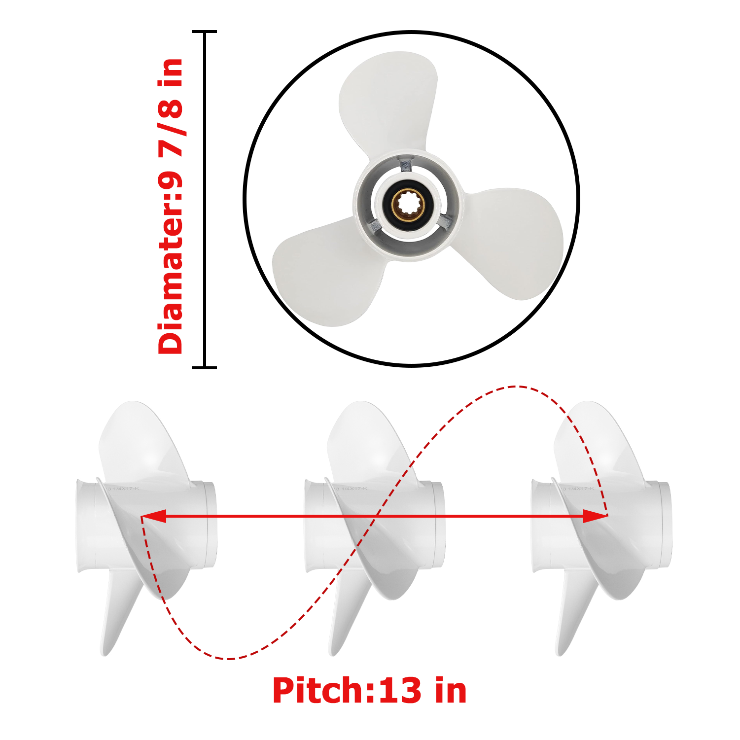 Hélice de moteur de bateau pour YAMAHA/HIDEA, 20-30hp