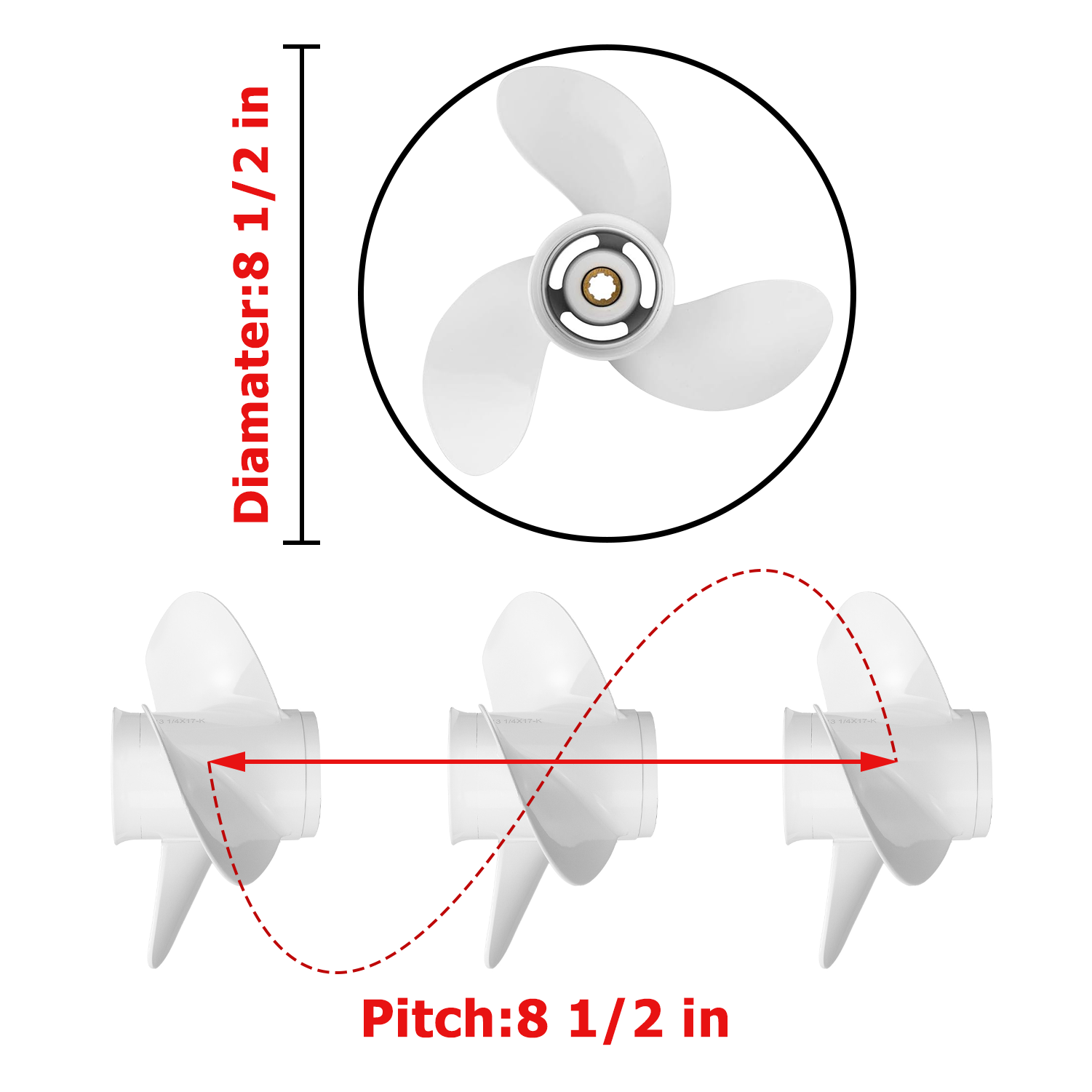 Hélice de motor de barco para YAMAHA/HIDEA 6-8HP 6G1-45941-00-EL 6G1-45943-00-EL