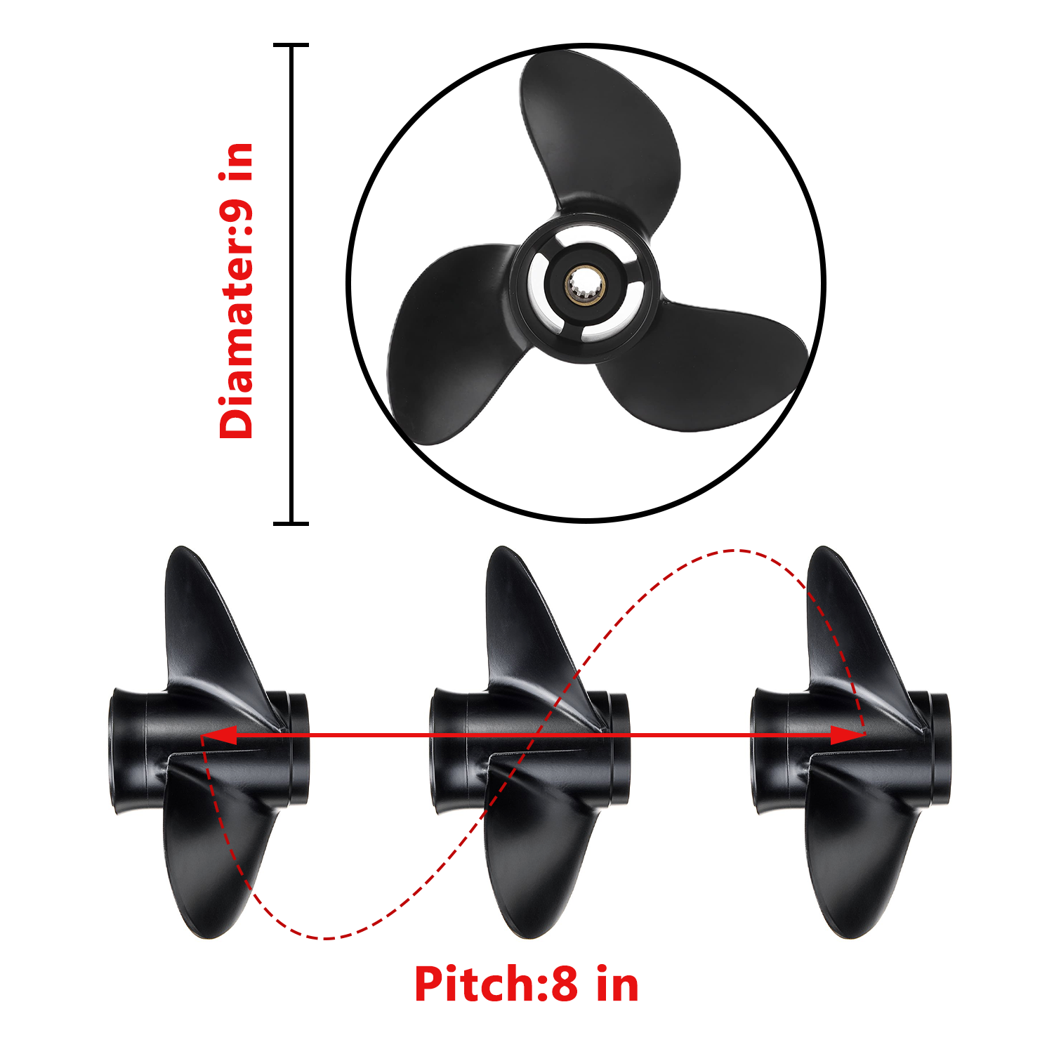 Boat Motor Propeller for Mercury/Mercruiser/Mariner 6-15HP 48-828154A12 48-828156A12 48-828158A12