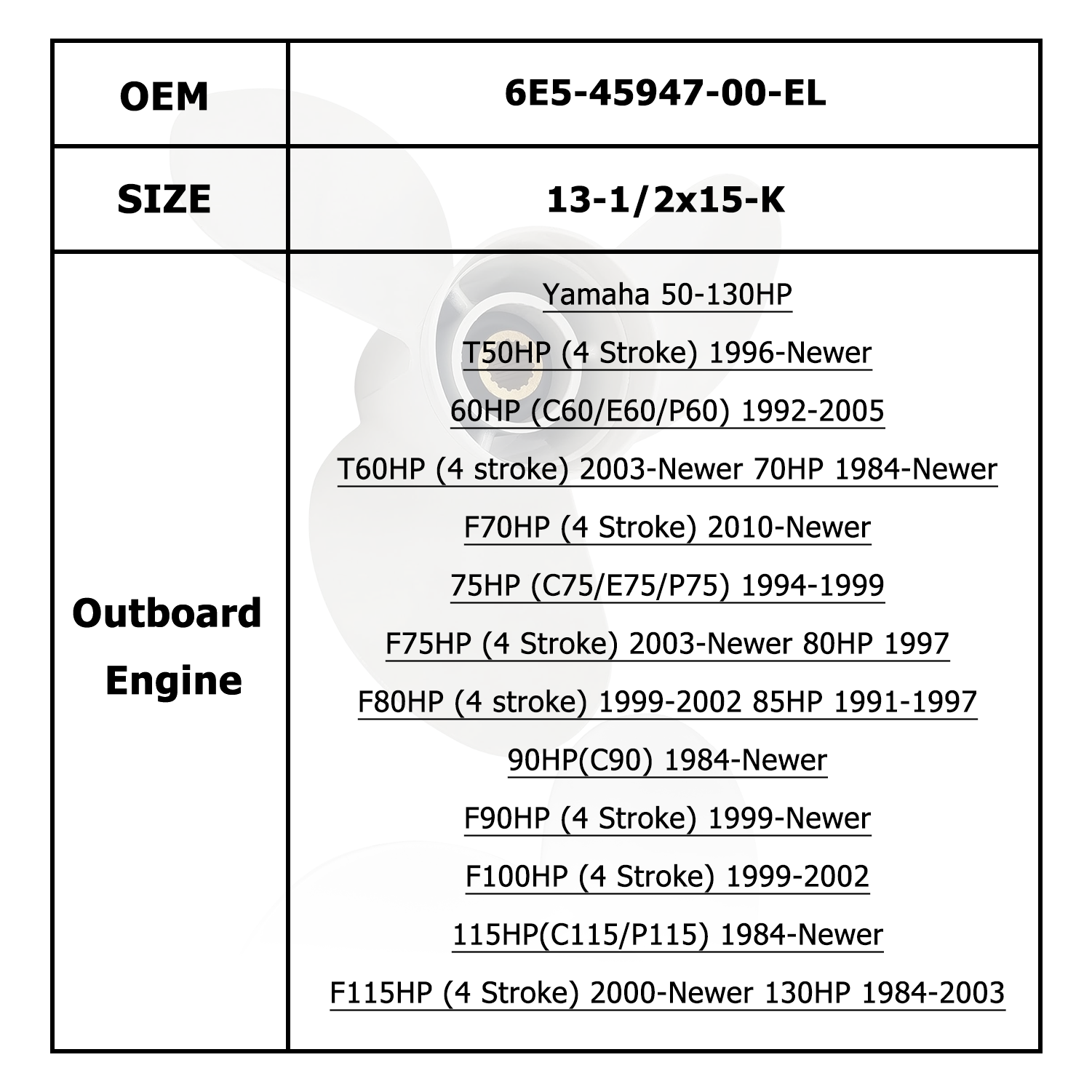 Hélice de Motor de barco para YAMAHA/HIDEA 50-130HP 6E5-45941-00-EL 6E5-45945-01-EL 6E5-45947-00-EL 6E5-45949-00-EL 6E5-45954-00-EL