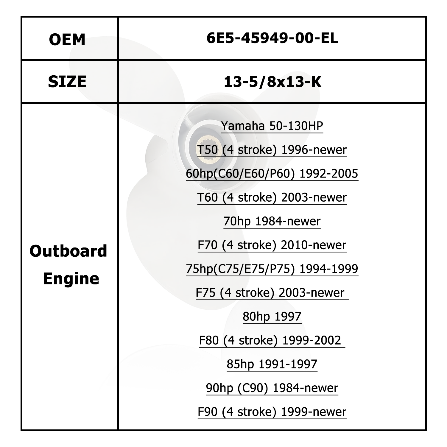 Hélice de Motor de barco para YAMAHA/HIDEA 50-130HP 6E5-45941-00-EL 6E5-45945-01-EL 6E5-45947-00-EL 6E5-45949-00-EL 6E5-45954-00-EL