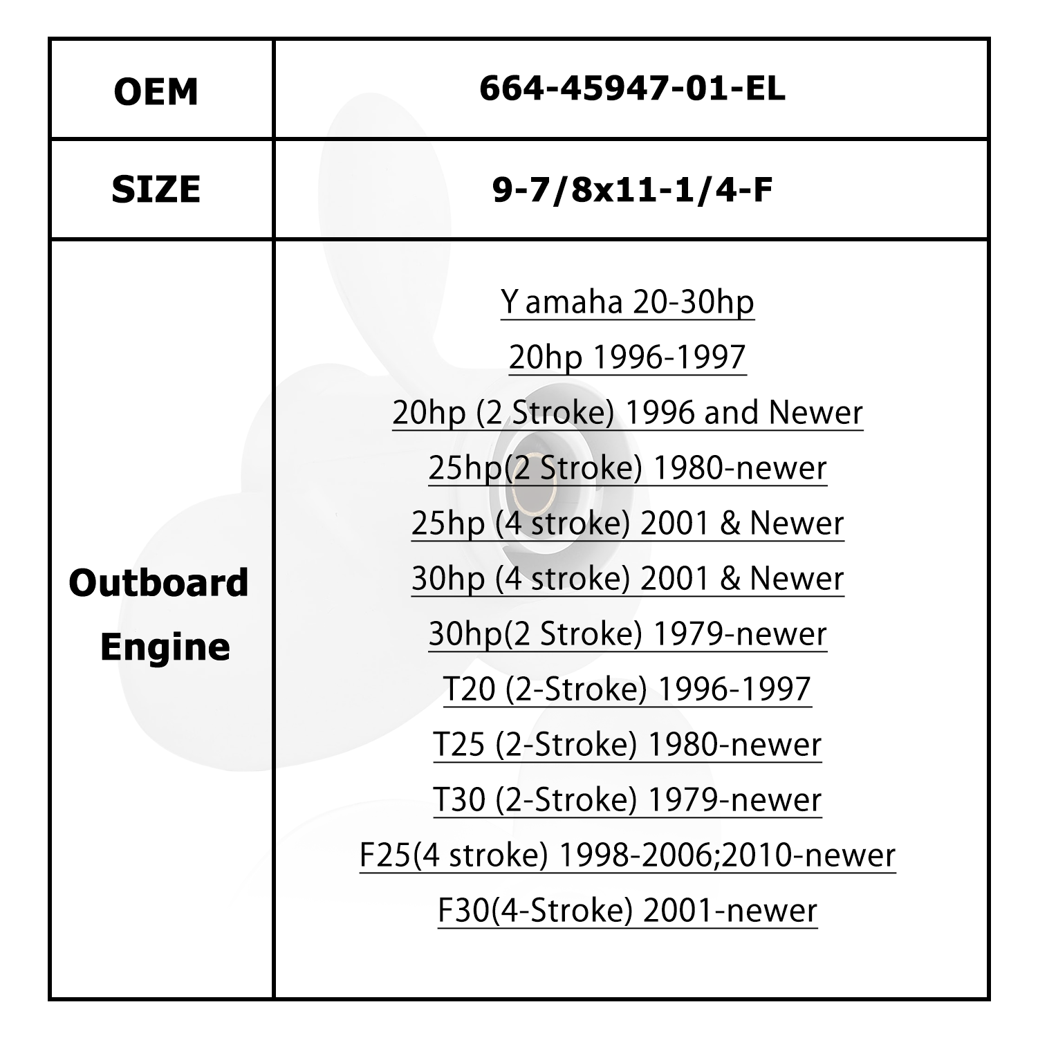 Hélice de Motor de barco para YAMAHA/HIDEA 20-30HP 664-45941-01-EL 664-45945-00-EL 664-45947-01-EL 664-45949-02-EL 664-45954-01-EL