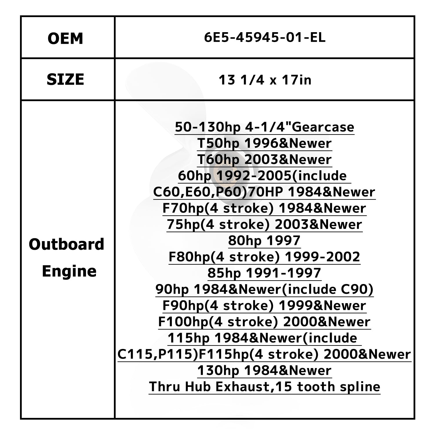 Hélice de Motor de barco para YAMAHA/HIDEA 50-130HP 6E5-45941-00-EL 6E5-45945-01-EL 6E5-45947-00-EL 6E5-45949-00-EL 6E5-45954-00-EL