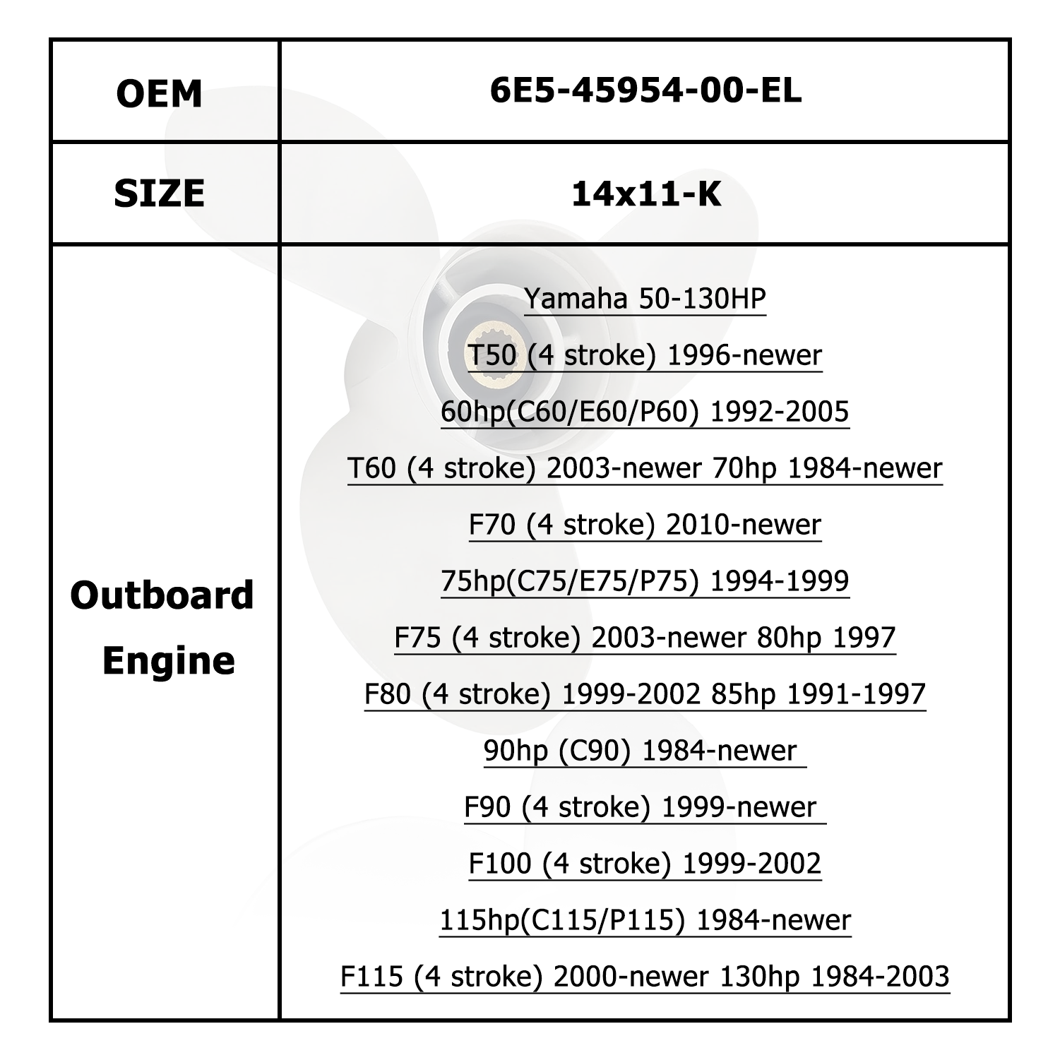 Hélice de moteur de bateau pour YAMAHA/HIDEA 50-130HP