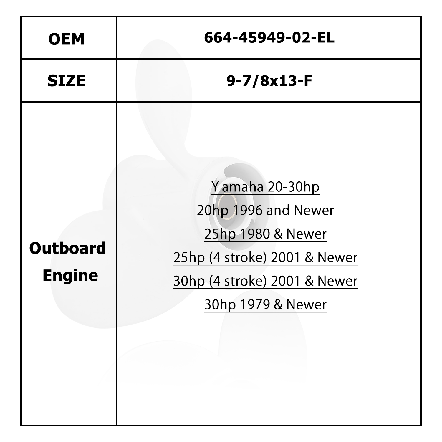 Hélice de moteur de bateau pour YAMAHA/HIDEA, 20-30hp