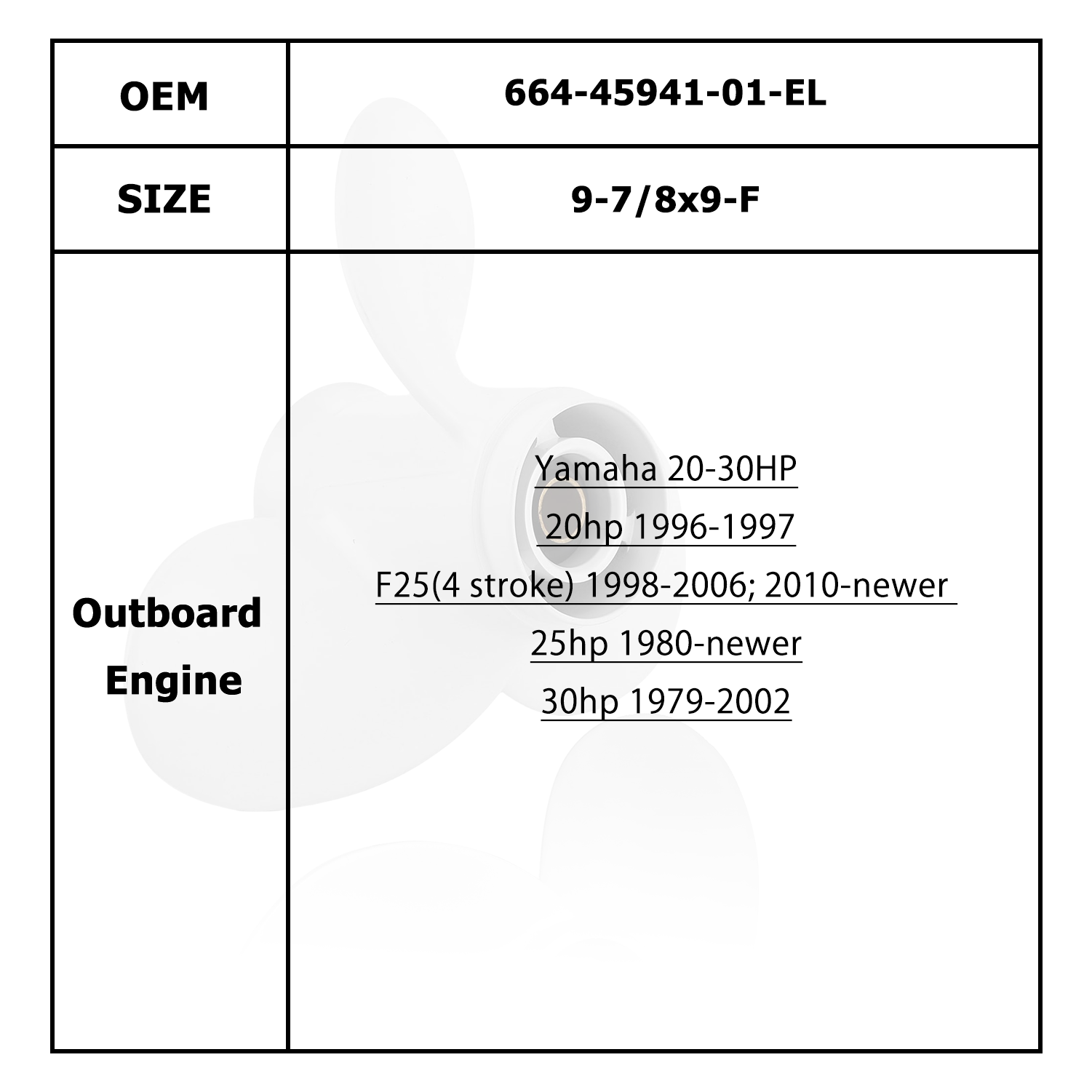 Hélice de Motor de barco para YAMAHA/HIDEA 20-30HP 664-45941-01-EL 664-45945-00-EL 664-45947-01-EL 664-45949-02-EL 664-45954-01-EL