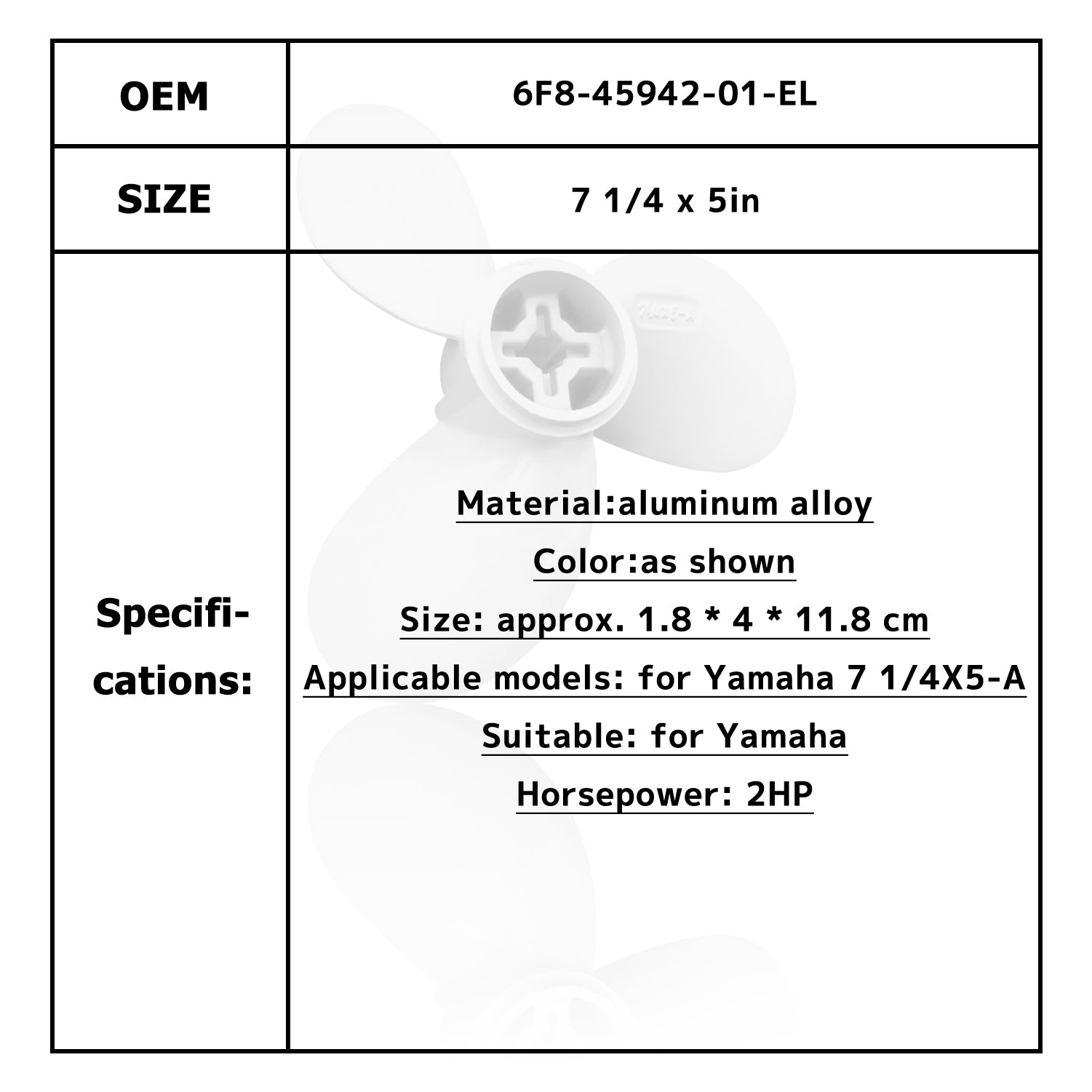 Hélice de motor de barco para YAMAHA/HIDEA 2HP 6F8-45942-01