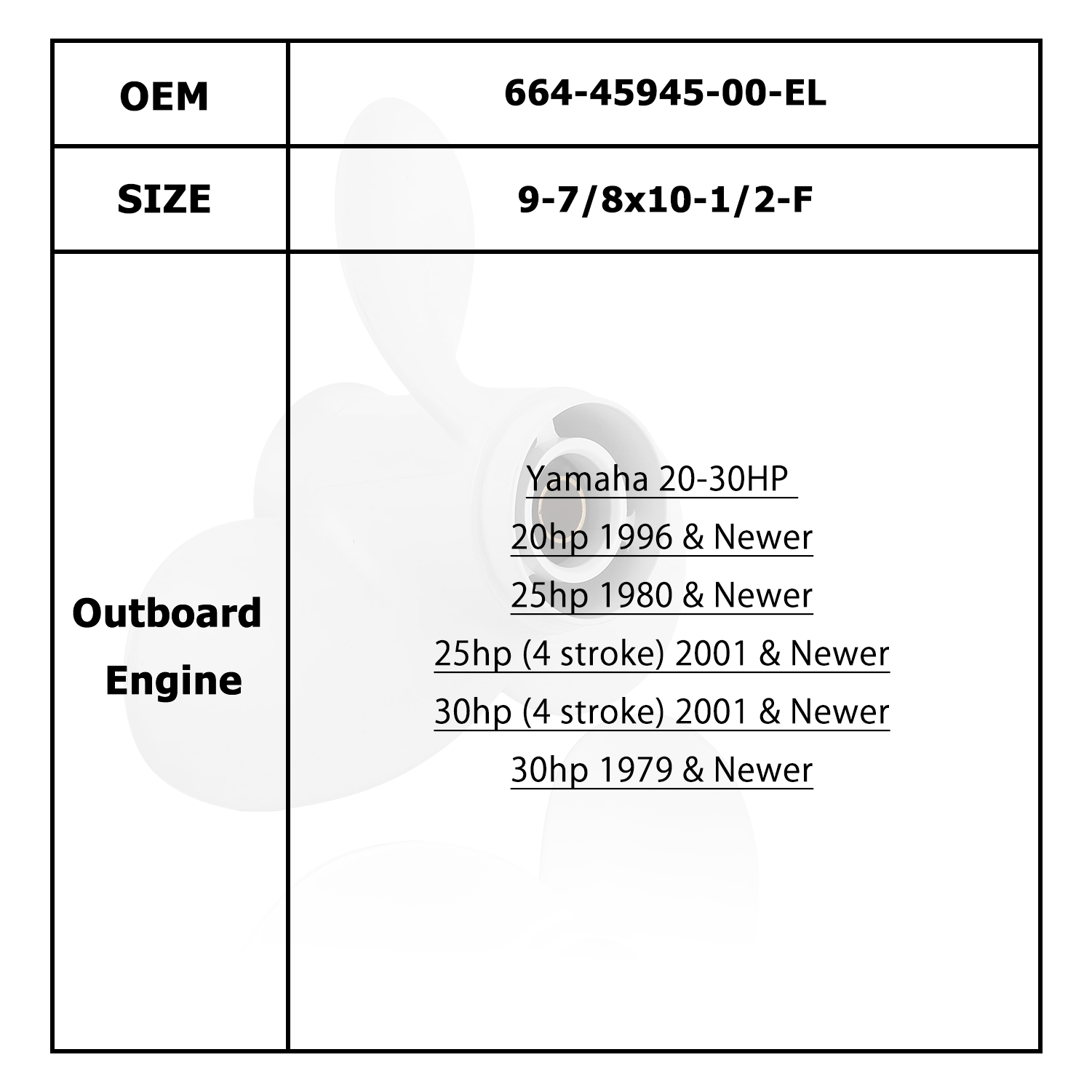 Hélice de Motor de barco para YAMAHA/HIDEA 20-30HP 664-45941-01-EL 664-45945-00-EL 664-45947-01-EL 664-45949-02-EL 664-45954-01-EL