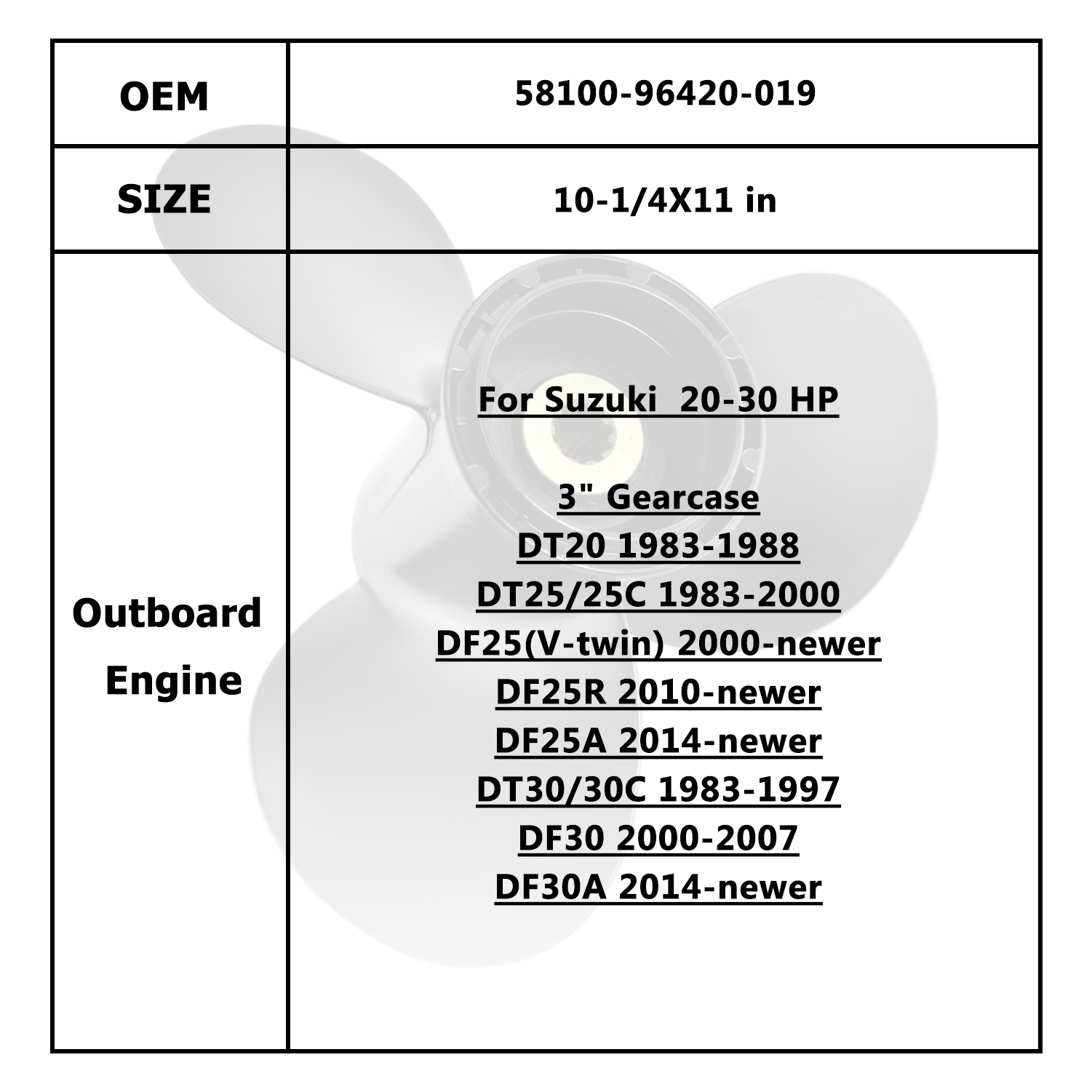 Boat Motor Propeller for SUZUKI 20-30HP 58100-96420-019 58100-96430-019 58100-96440-019