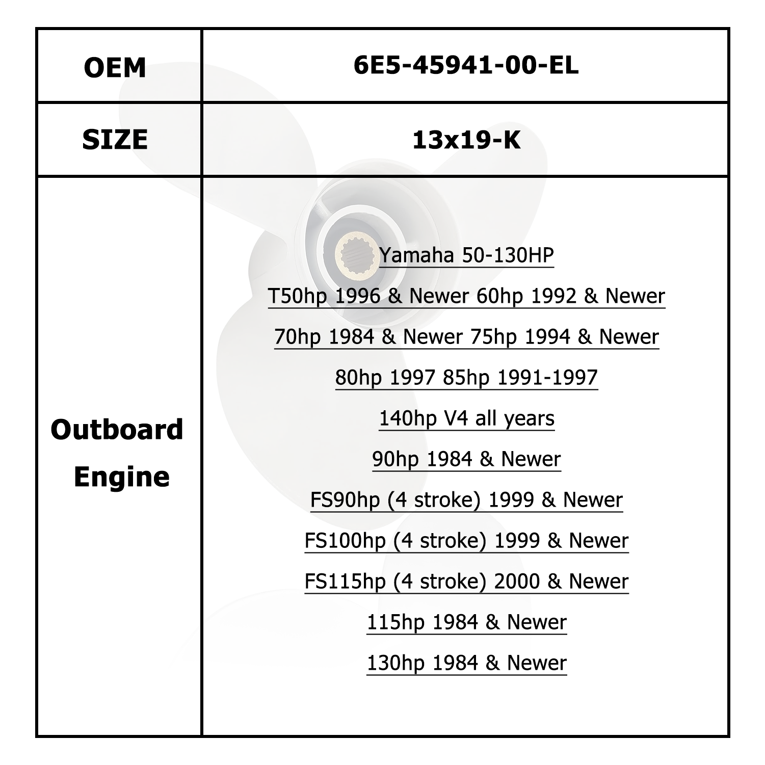 Hélice de Motor de barco para YAMAHA/HIDEA 50-130HP 6E5-45941-00-EL 6E5-45945-01-EL 6E5-45947-00-EL 6E5-45949-00-EL 6E5-45954-00-EL